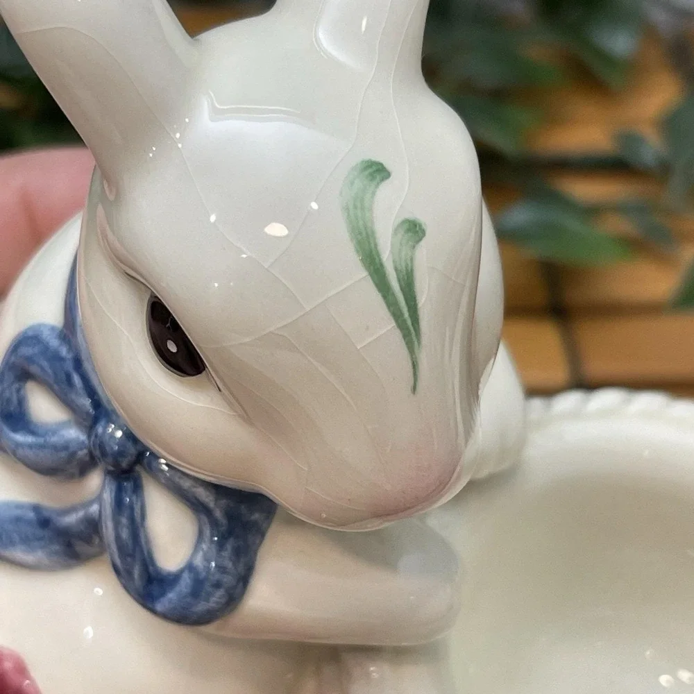 Vintage Lenox Poppies on Blue Barnyard Bunny Rabbit & Pig Votive Candle Holders